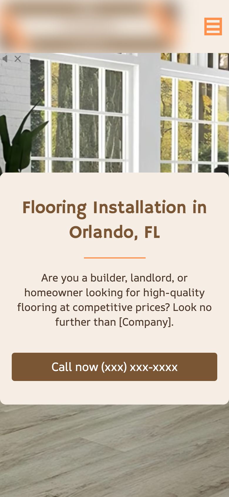 After: the first screen on a phone, with the heading Flooring Installation in Orlando, FL and a Call now button