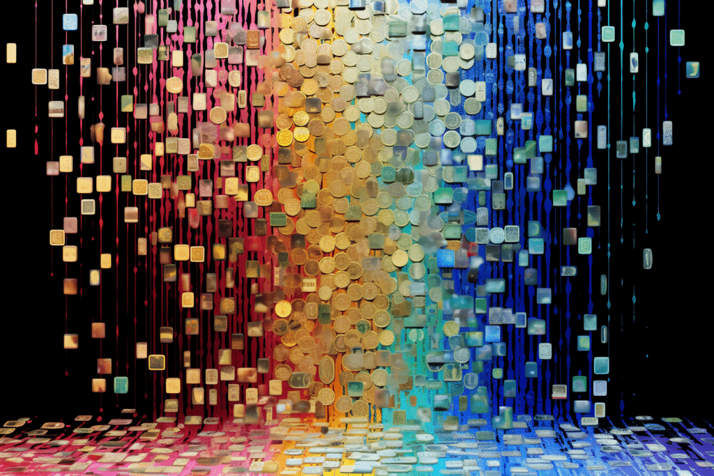 perriw_47573_coins_and_bills_dissolving_into_colorful_pixels_in_70c77366-3ab4-4ca9-b194-e30131cccaa4